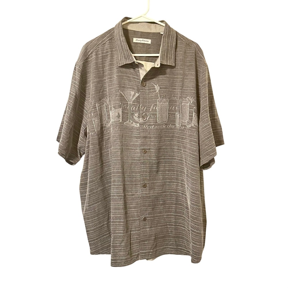 Tommy Bahama Mens XXL Line Em Up Shirt Steel Wool Grey Cocktail Graphic NWT - Picture 2 of 12